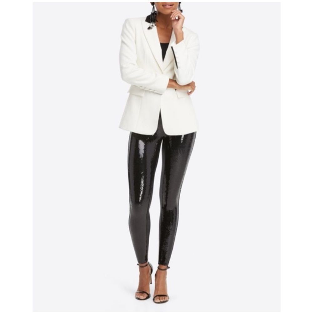 SPANX faux leather sequin black size small petites leggings NWOT